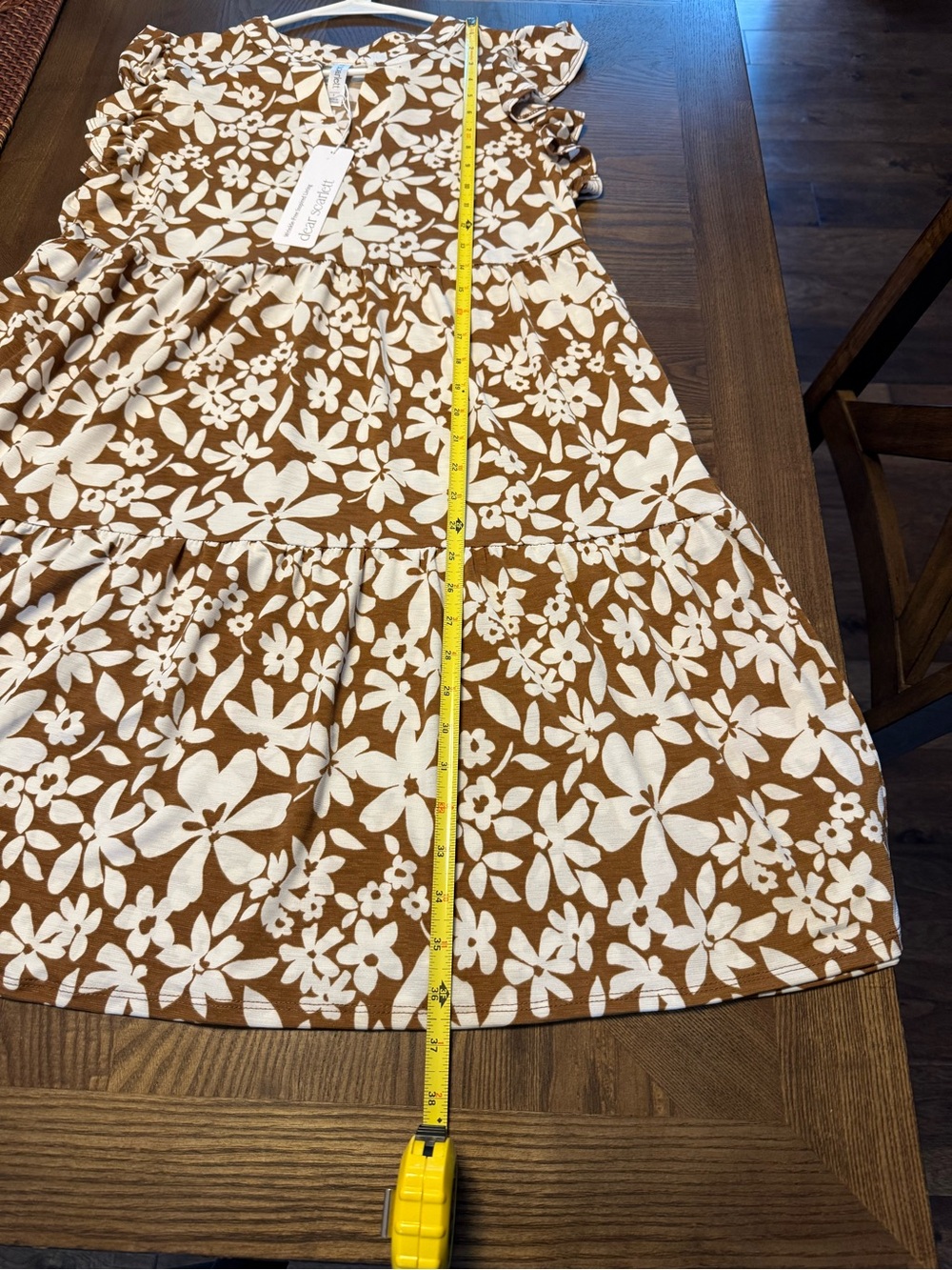 Clear Scarlett Brown & White Floral Flutter Sleeve Dress - Picture 4 of 5